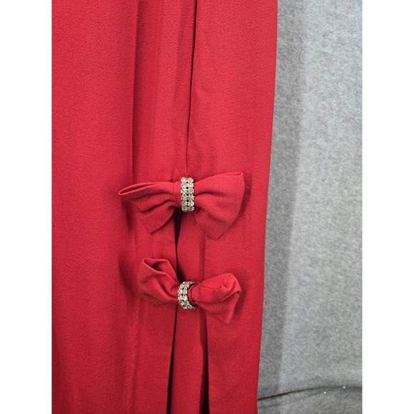 Jessica McClintock Gunne Sax Dress Red Prom Formal Slit 7/8 Long Rhinestones - Picture 3 of 14